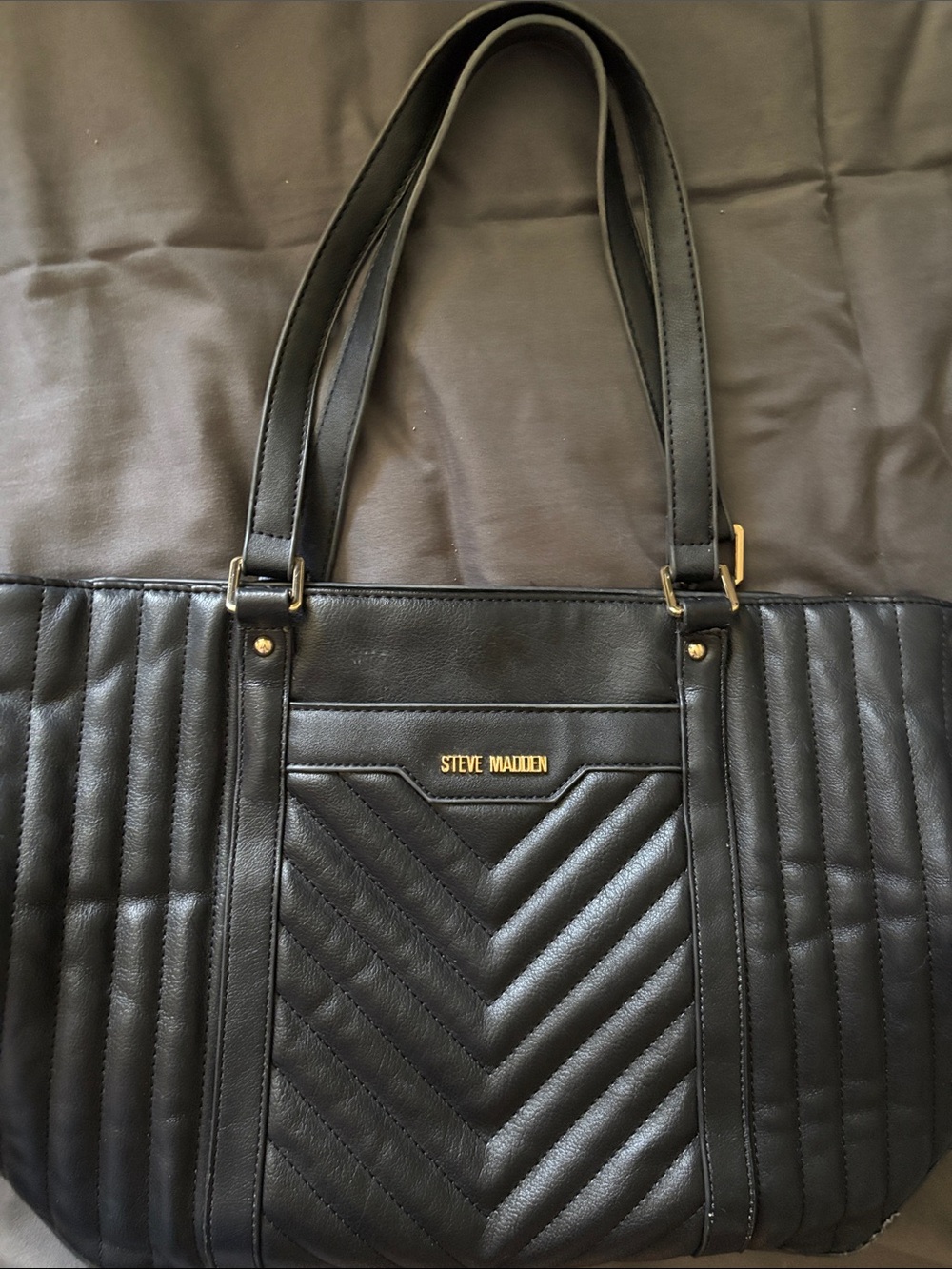Steve Madden Black Quilted Chevron Tote